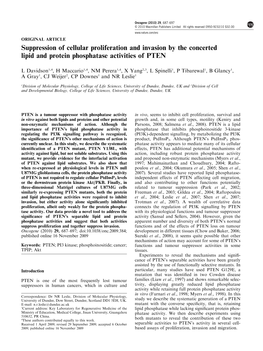 Suppression of Cellular Proliferation and Invasion by the Concerted Lipid and Protein Phosphatase Activities of PTEN