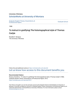 The Historiographical Style of Thomas Carlyle