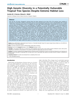 High Genetic Diversity in a Potentially Vulnerable Tropical Tree Species Despite Extreme Habitat Loss