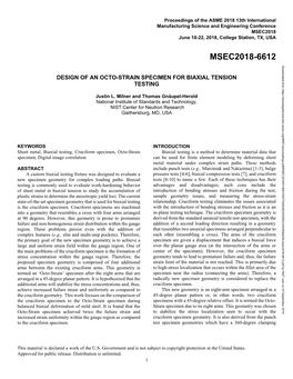 Design of an Octo-Strain Specimen for Biaxial Tension Testing