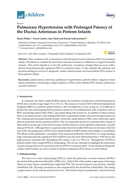 Pulmonary Hypertension with Prolonged Patency of the Ductus Arteriosus in Preterm Infants