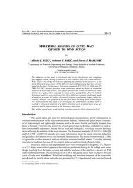 Structural Analysis of Guyed Mast Exposed to Wind Action THERMAL SCIENCE, Year 2016, Vol