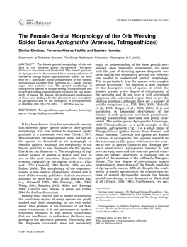 The Female Genital Morphology of the Orb Weaving Spider Genus Agriognatha (Araneae, Tetragnathidae)