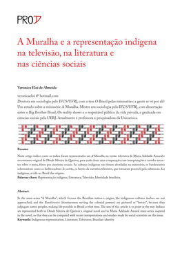 A Muralha E a Representação Indígena Na Televisão, Na Literatura E Nas Ciências Sociais