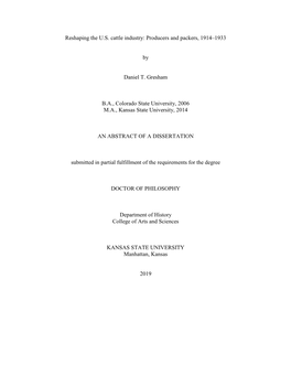 Reshaping the U.S. Cattle Industry: Producers and Packers, 1914–1933