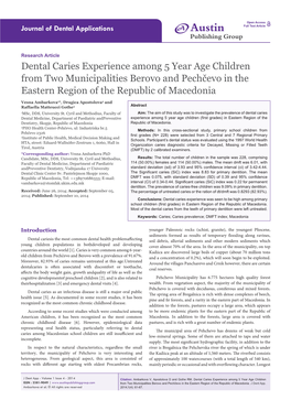 Dental Caries Experience Among 5 Year Age Children from Two Municipalities Berovo and Pechčevo in the Eastern Region of the Republic of Macedonia