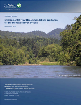 Environmental Flows Workshop for the Mckenzie River, Oregon