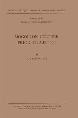 Mogollon Culture Prior to A.D. 1000