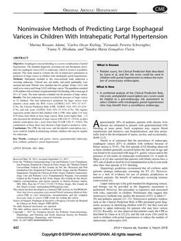 Noninvasive Methods of Predicting Large Esophageal Varices in Children with Intrahepatic Portal Hypertension