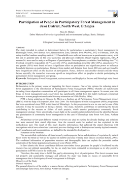 Participation of People in Participatory Forest Management in Jawi District, North West, Ethiopia