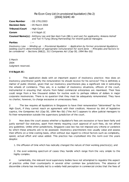 Re Econ Corp Ltd (In Provisional Liquidation) (No 2)