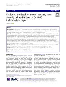 Exploring the Health-Relevant Poverty Line: a Study Using the Data of 663,000 Individuals in Japan Takashi Oshio