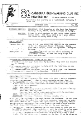 OYL L1 Ic CANBERRA BUSHWALKING CLUB INC