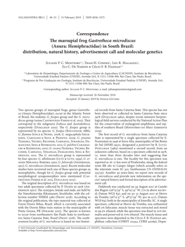 Correspondence the Marsupial Frog Gastrotheca Microdiscus