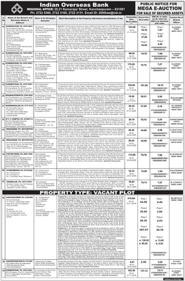 Indian Overseas Bank PUBLIC NOTICE for REGIONAL OFFICE: 20,21 Kamarajar Street, Kancheepuram – 631501 MEGA E-AUCTION Ph: 2722 5360, 2722 3165, 2722 3131