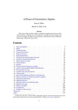 A Primer of Commutative Algebra