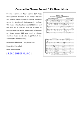 Comme Un Fleuve Sonnet 119 Sheet Music