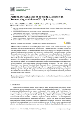 Performance Analysis of Boosting Classifiers in Recognizing Activities of Daily Living