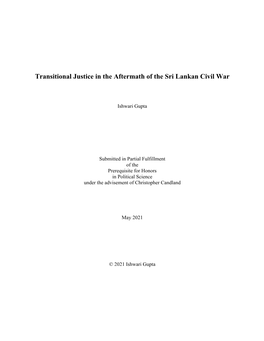 Transitional Justice in the Aftermath of the Sri Lankan Civil War