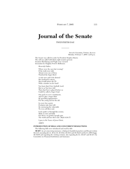 Journal of the Senate TWENTIETH DAY
