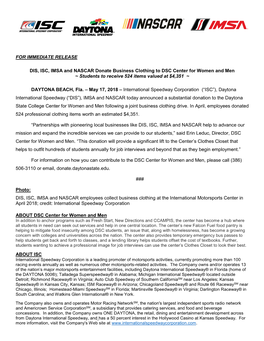 DIS, ISC, IMSA and NASCAR Donate Business Clothing to DSC Center for Women and Men ~ Students to Receive 524 Items Valued at $4,351 ~