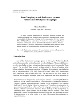 Some Morphosyntactic Differences Between Formosan and Philippine Languages