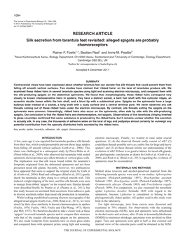 RESEARCH ARTICLE Silk Secretion from Tarantula Feet Revisited: Alleged Spigots Are Probably Chemoreceptors