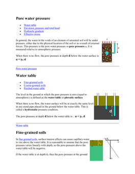 Pore Water Pressure Water Table Fine-Grained Soils