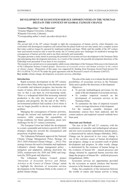 Development of Ecosystem Service Opportunities in the Nemunas Delta in the Context of Global Climate Change