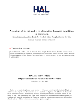 A Review of Forest and Tree Plantation Biomass Equations in Indonesia Kamalakumari Anitha, Louis V