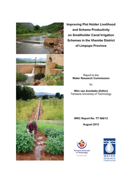 Improving Plot Holder Livelihood and Scheme Productivity on Smallholder Canal Irrigation Schemes in the Vhembe District of Limpopo Province