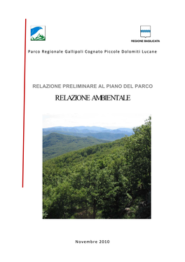 Relazione Preliminare Al Piano Del Parco