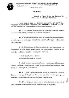 “Institui O Plano Diretor De Turismo De Holambra E Dá Outras Providências”