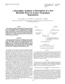 Ketoadipic Aciduria: a Description of a New Metabolic Error in Lysine - Tryptophan Degradation