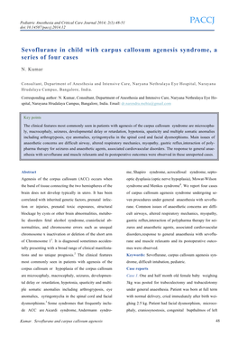 Sevoflurane in Child with Carpus Callosum Agenesis Syndrome, a Series of Four Cases