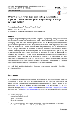 Investigating Cognitive Domains and Computer Programming Knowledge in Young Children