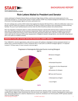 BACKGROUND REPORT Ricin Letters Mailed to President And