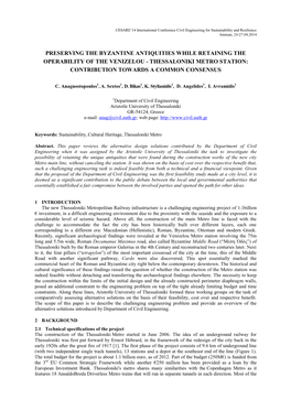 Preserving the Byzantine Antiquities While Retaining the Operability of the Venizelou - Thessaloniki Metro Station: Contribution Towards a Common Consensus