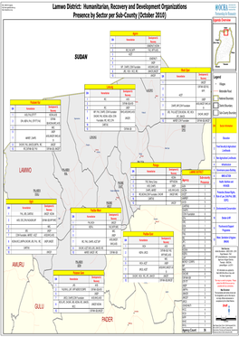 Lamwo District: Humanitarian, Recovery and Development Organizations Presence by Sector Per Sub-County (October 2010) Uganda Overview