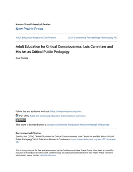 Adult Education for Critical Consciousness: Luis Camnitzer and His Art As Critical Public Pedagogy