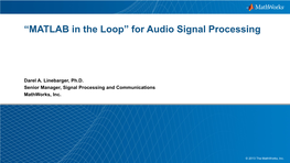 Audio Signal Processing in MATLAB