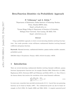 Beta-Function Identities Via Probabilistic Approach