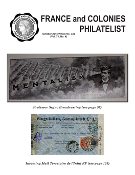 FRANCE and COLONIES PHILATELIST October 2015 Whole No