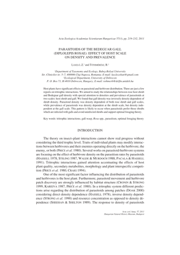 Diplolepis Rosae): Effect of Host Scale on Density and Prevalence