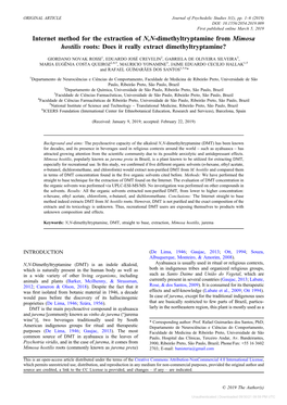 Internet Method for the Extraction of N,N-Dimethyltryptamine from Mimosa Hostilis Roots: Does It Really Extract Dimethyltryptamine?