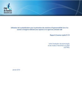 Utilisation De La Prémédication Pour La Prévention Des Réactions D’Hypersensibilité Lors D’Un Examen D’Imagerie Médicale Avec Injection D’Un Agent De Contraste Iodé