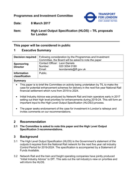 HLOS) – Tfl Proposals for London