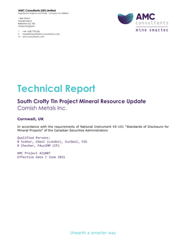 Technical Report South Crofty Tin Project Mineral Resource Update Cornish Metals Inc