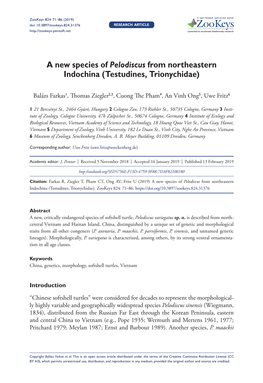 A New Species of Pelodiscus from Northeastern Indochina (Testudines, Trionychidae)