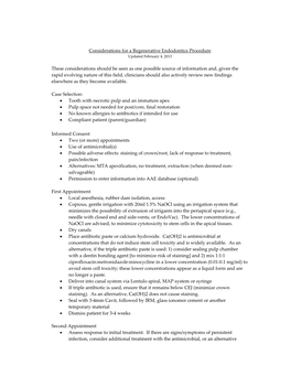 Considerations for Regenerative Endodontic Procedures